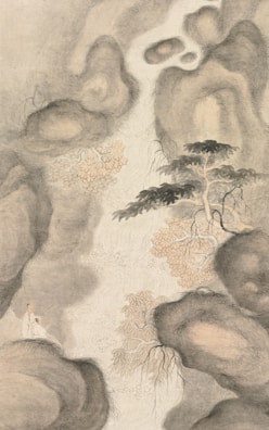 Elegant painting featuring eastern motifs of harmony and balance.
