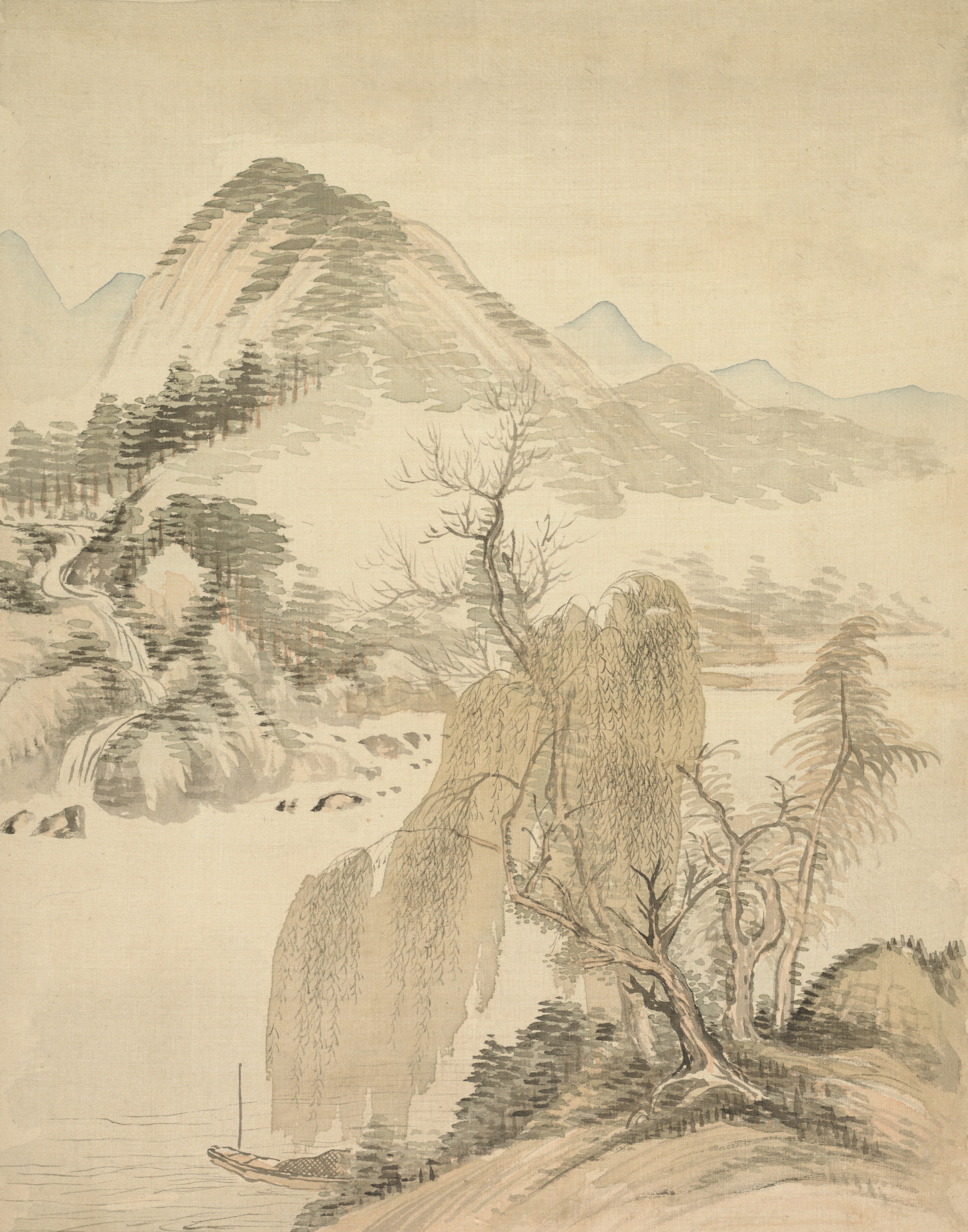 A painting with a mountain in the background photo – Free Art