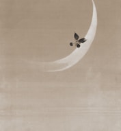a black and white photo of a butterfly flying over the moon