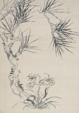 a drawing of a tree branch and flowers