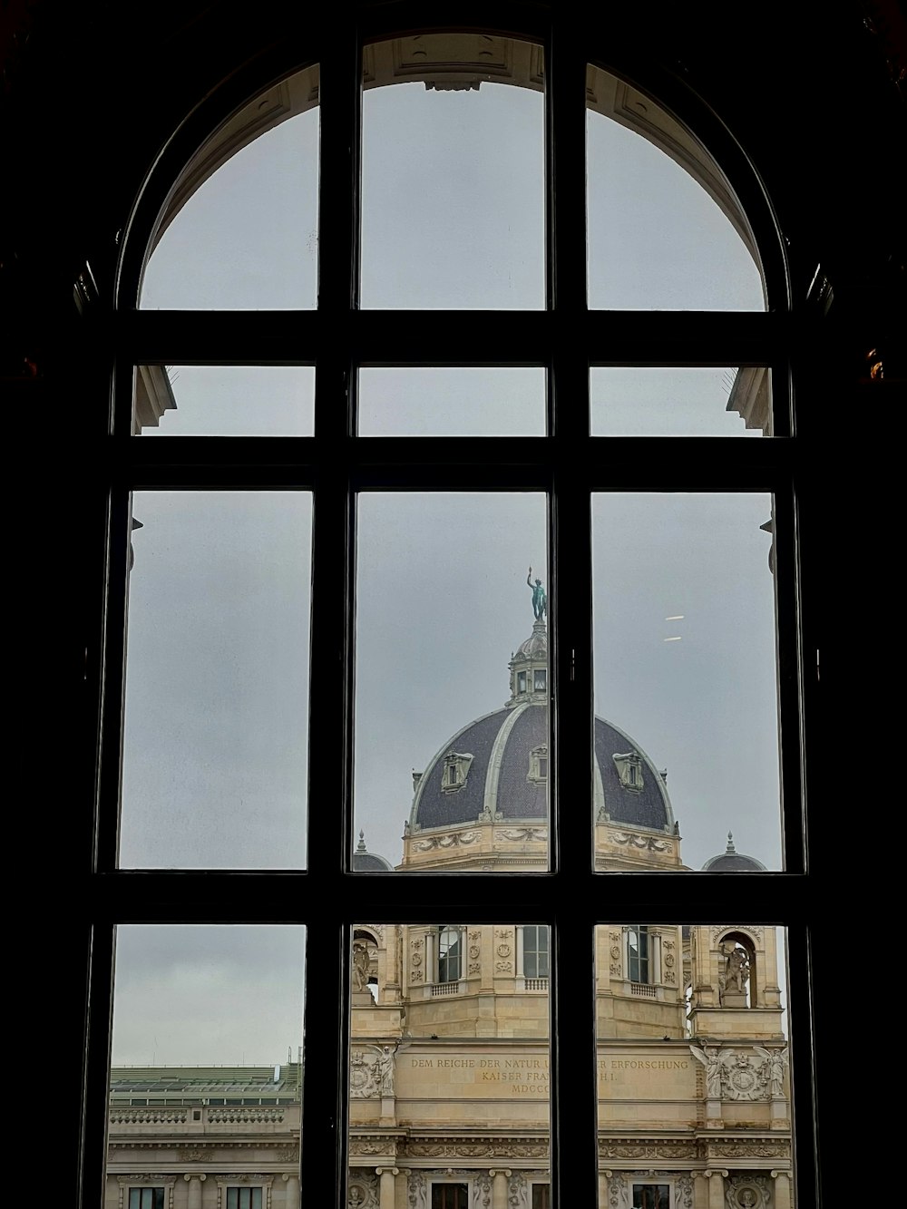 a view of a building through a window