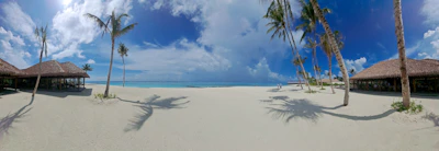 A panoramic view of a tropical beach destination from above.