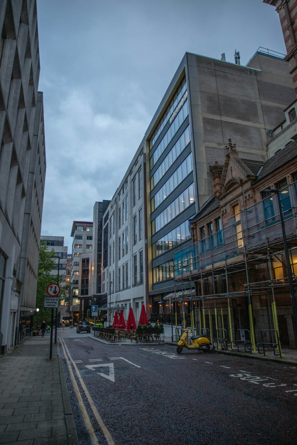 a city street with a few buildings on both sides