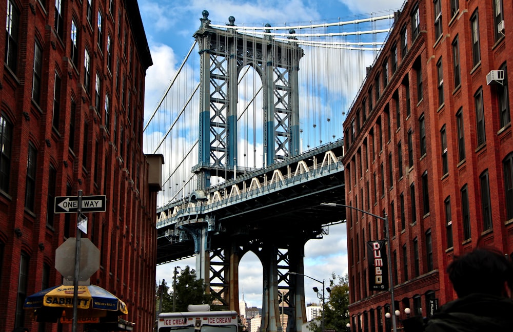 a view of a bridge over a city street