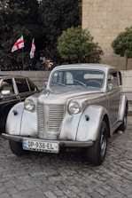 Happy tourists exploring Georgian landscapes with a rented car.