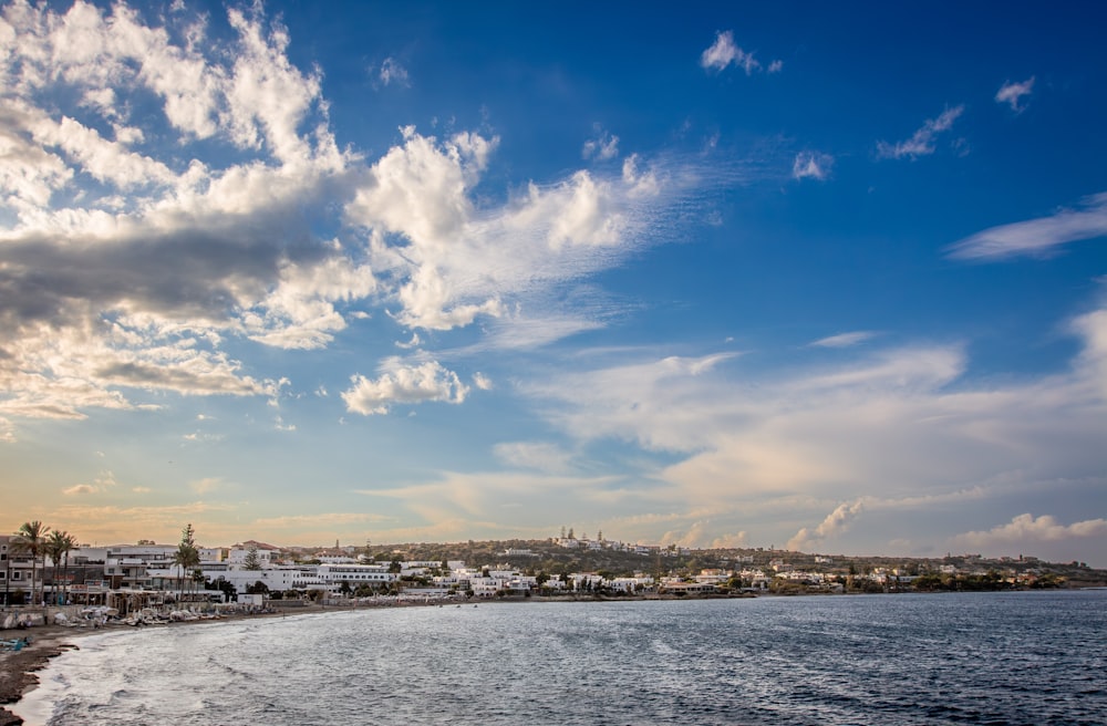 a view of a beach with a lot of clouds in the sky