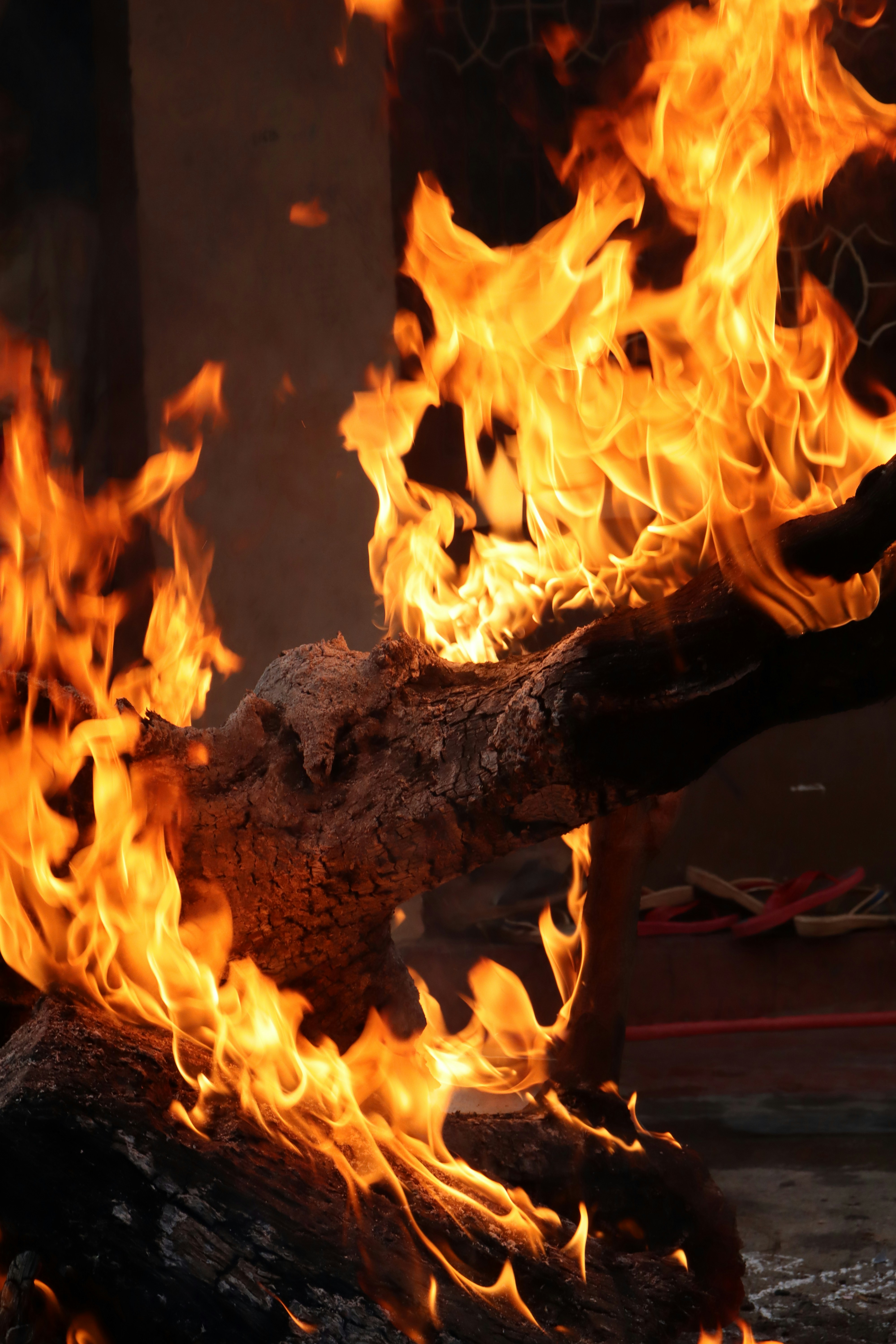 a close up of a fire burning in a fireplace
