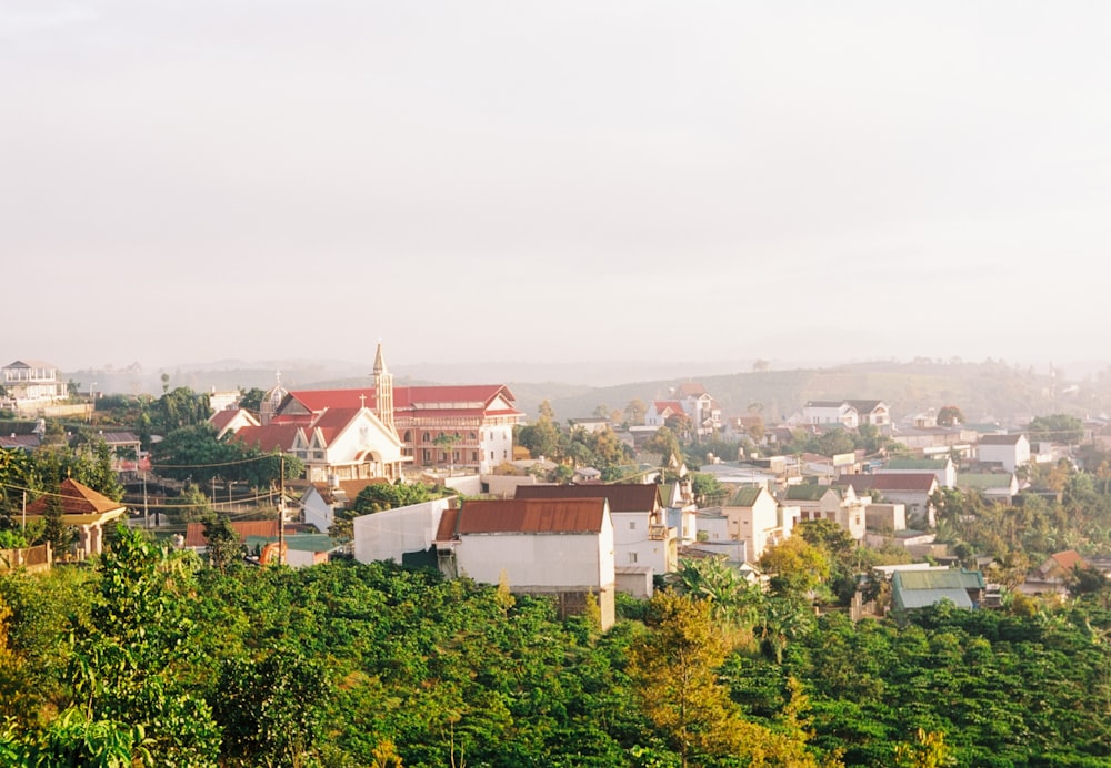 a view of a small town from a hill