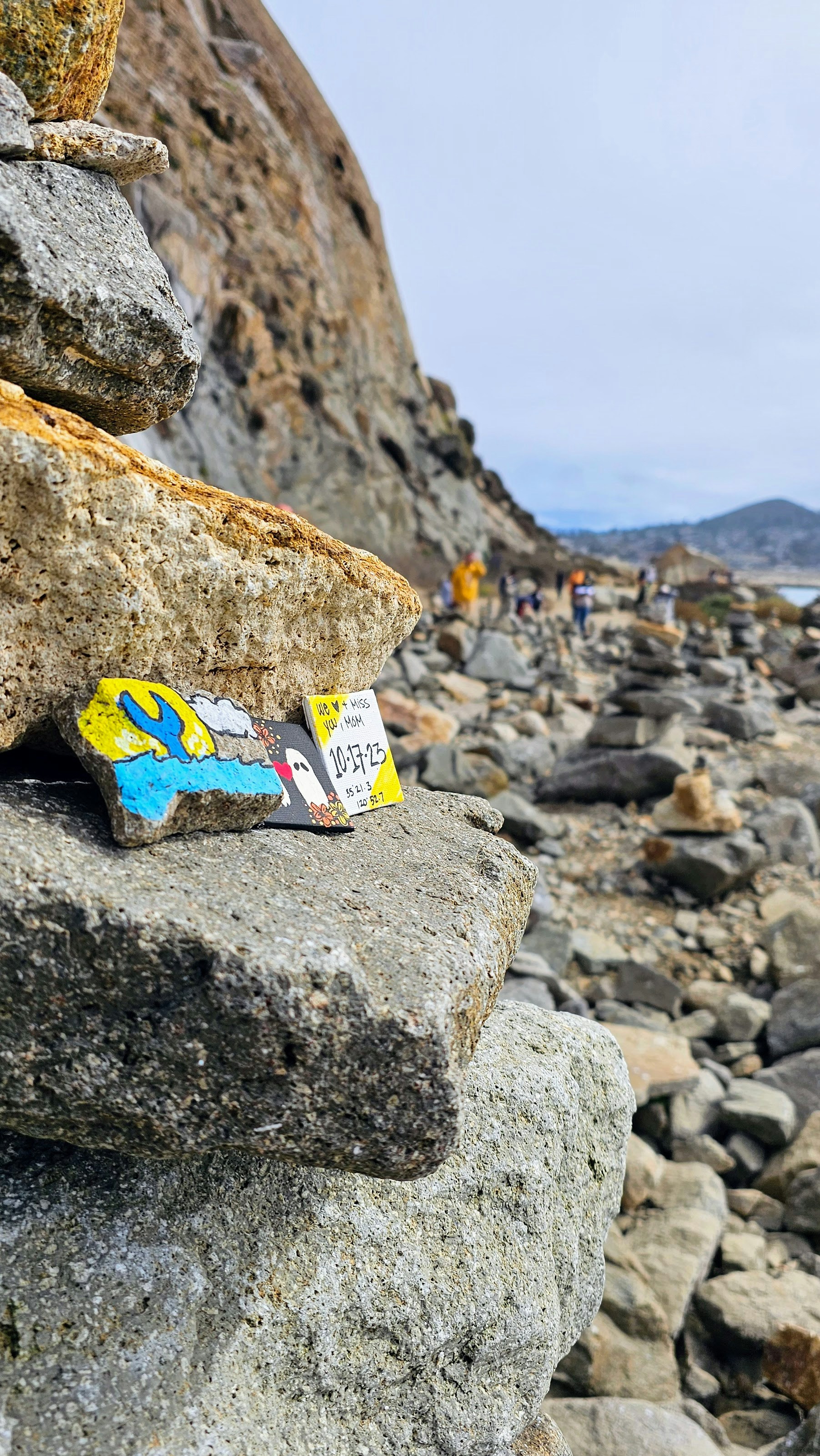 a pile of rocks sitting on top of a beach