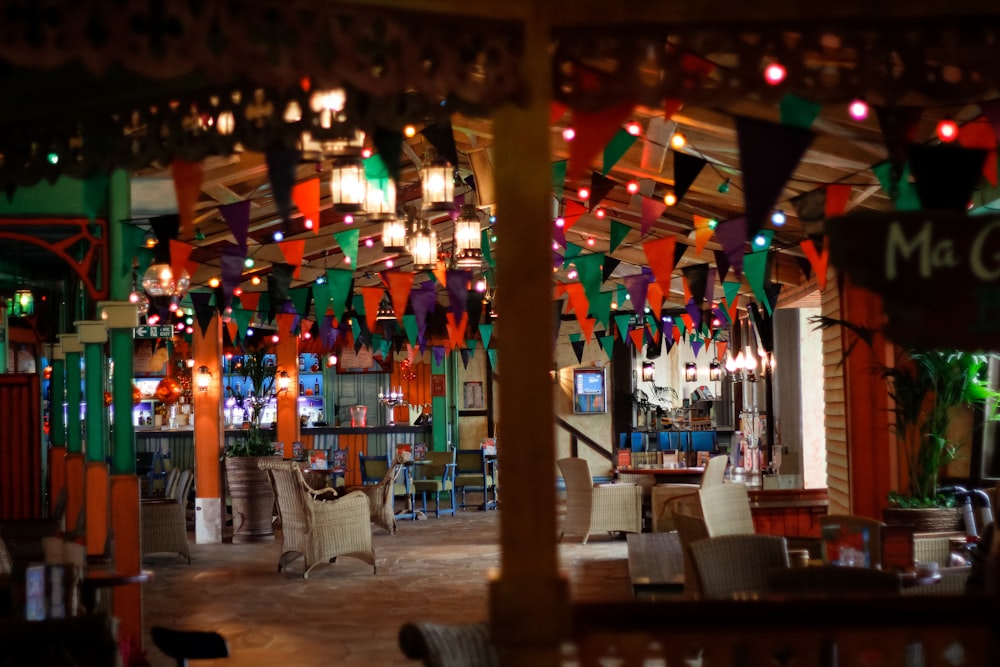 a room filled with lots of tables and chairs