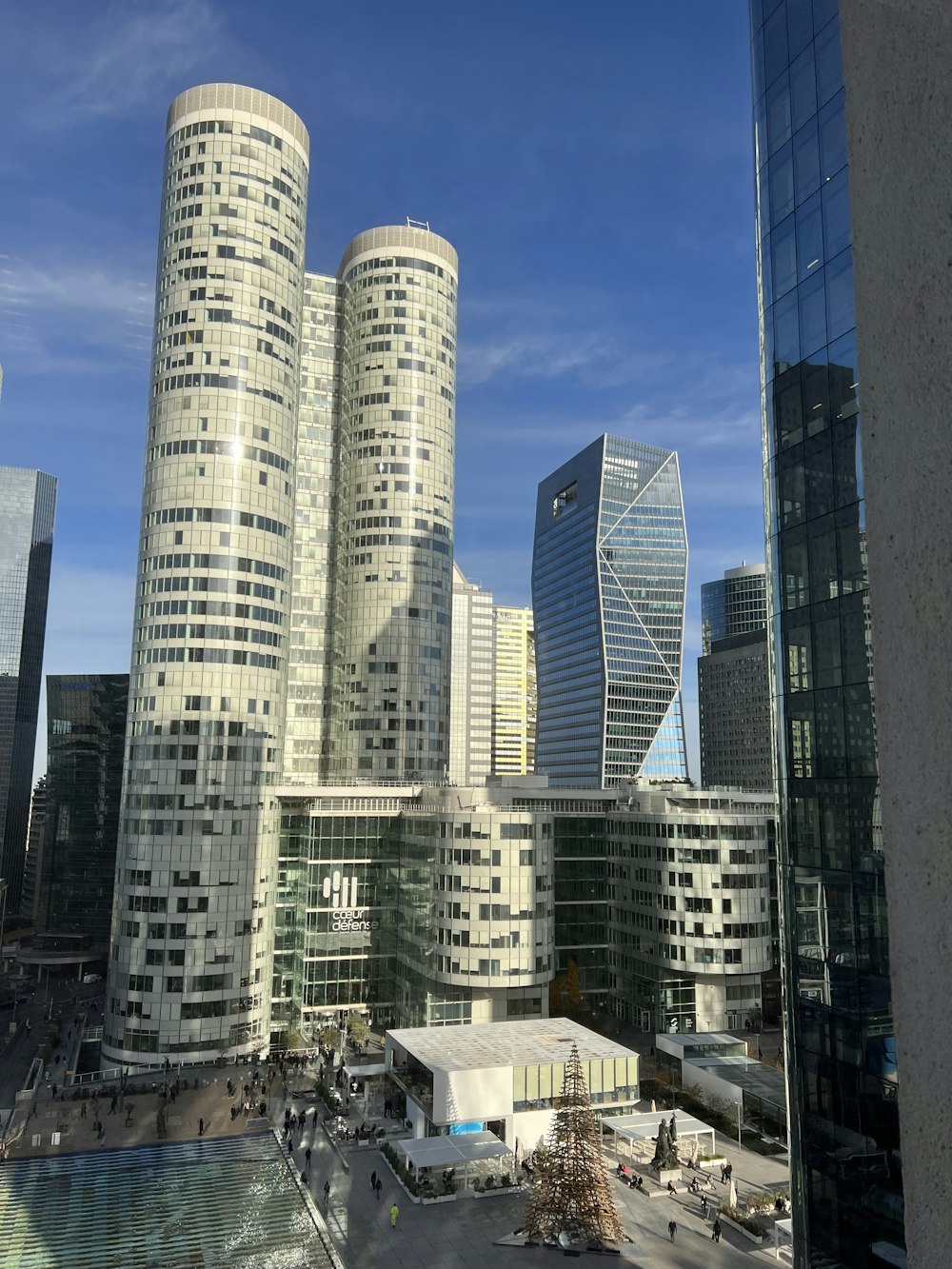 a group of tall buildings in a city