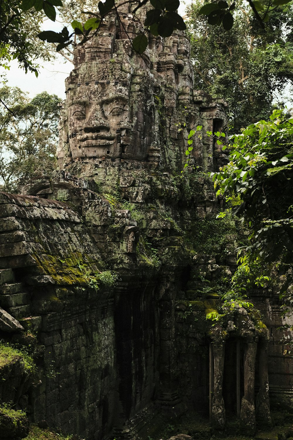 a large stone structure in the middle of a forest