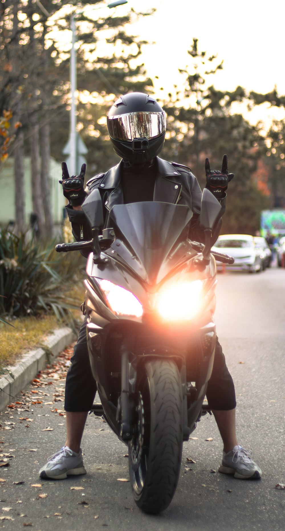 a person on a motorcycle with a helmet on