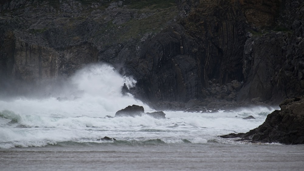 a large body of water surrounded by rocks