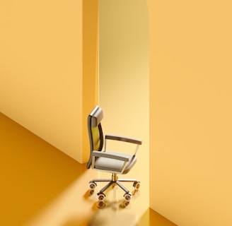 a chair sitting in front of an open door