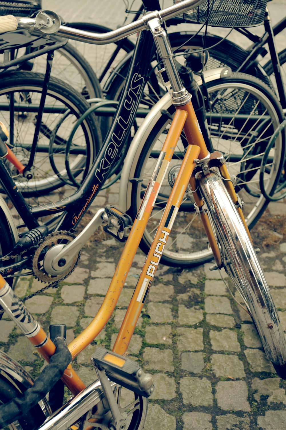 a couple of bikes parked next to each other