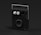 A sleek, modern black speaker with a rectangular shape and a silver handle on top. The speaker features two large knobs and a small port on the front panel, along with a circular speaker at the bottom section. The design is minimalistic and utilitarian.