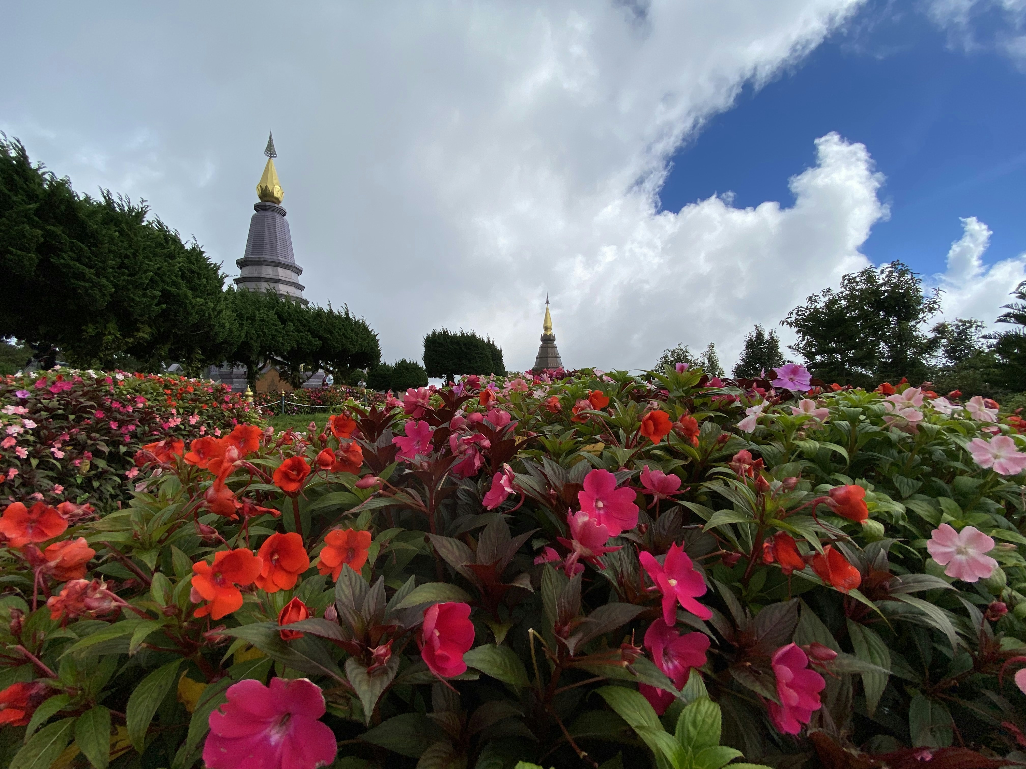 Mae Chaem, Thailand - Doi Inthanon Pagoda view from the garden
