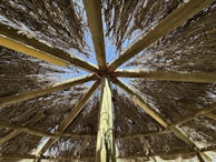 A sturdy wooden roof frame treated and protected against pests.