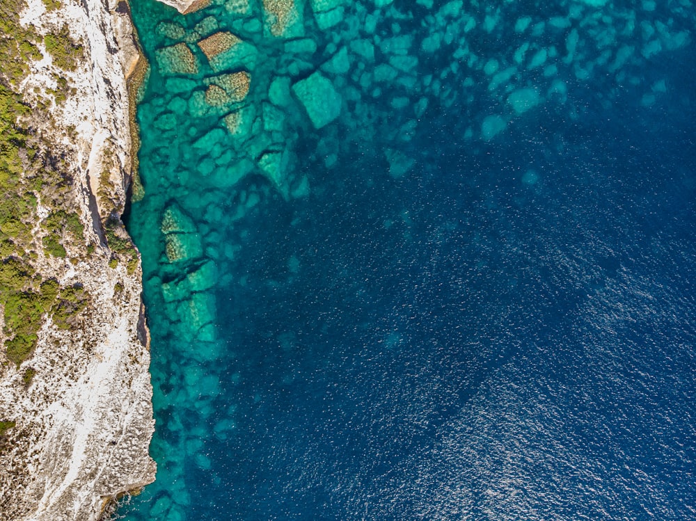 an aerial view of a body of water