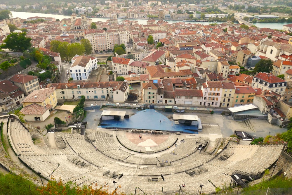 an aerial view of a city with lots of buildings