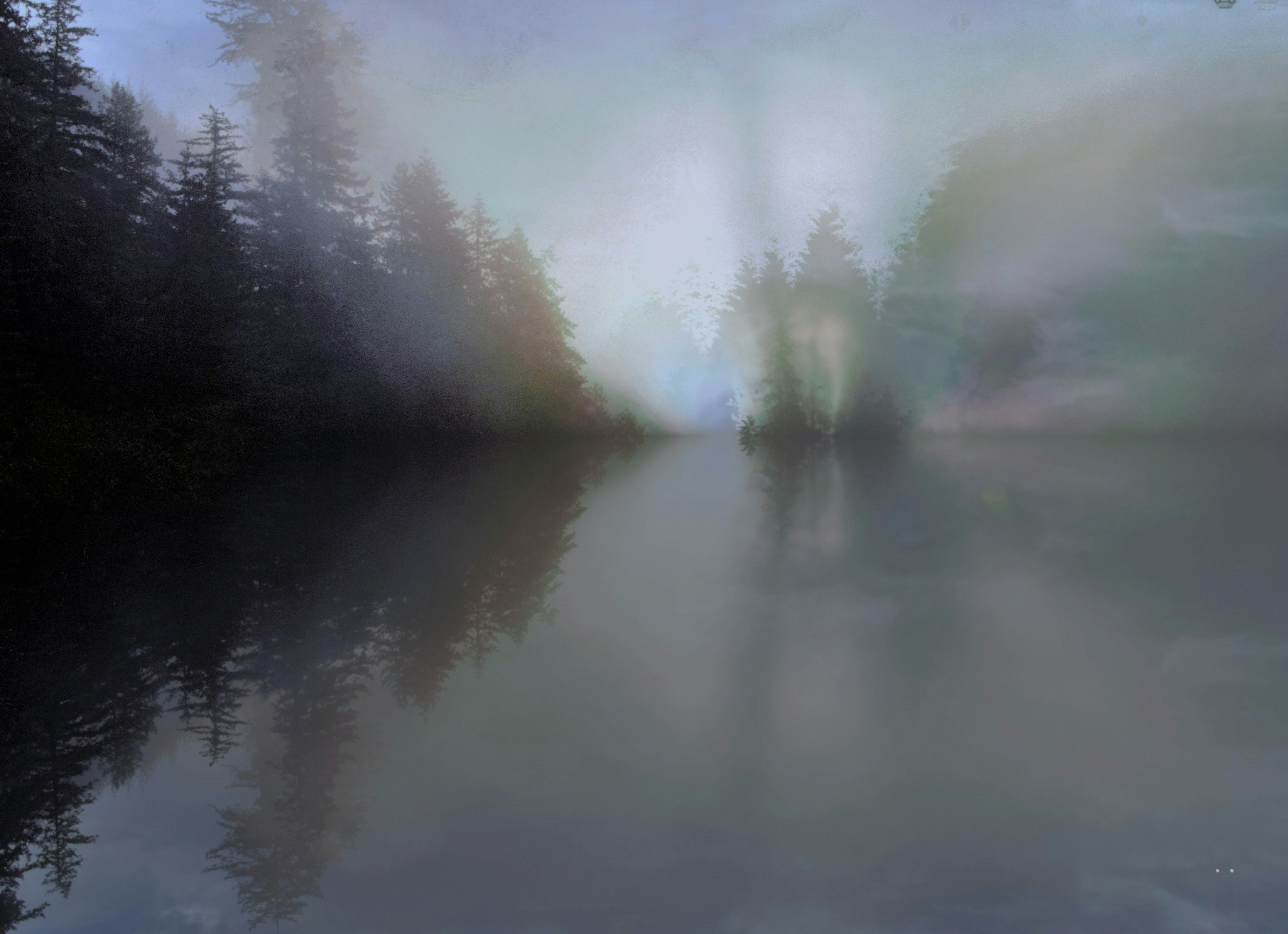 Waldlichtung im Morgennebel – Acryl auf Leinwand