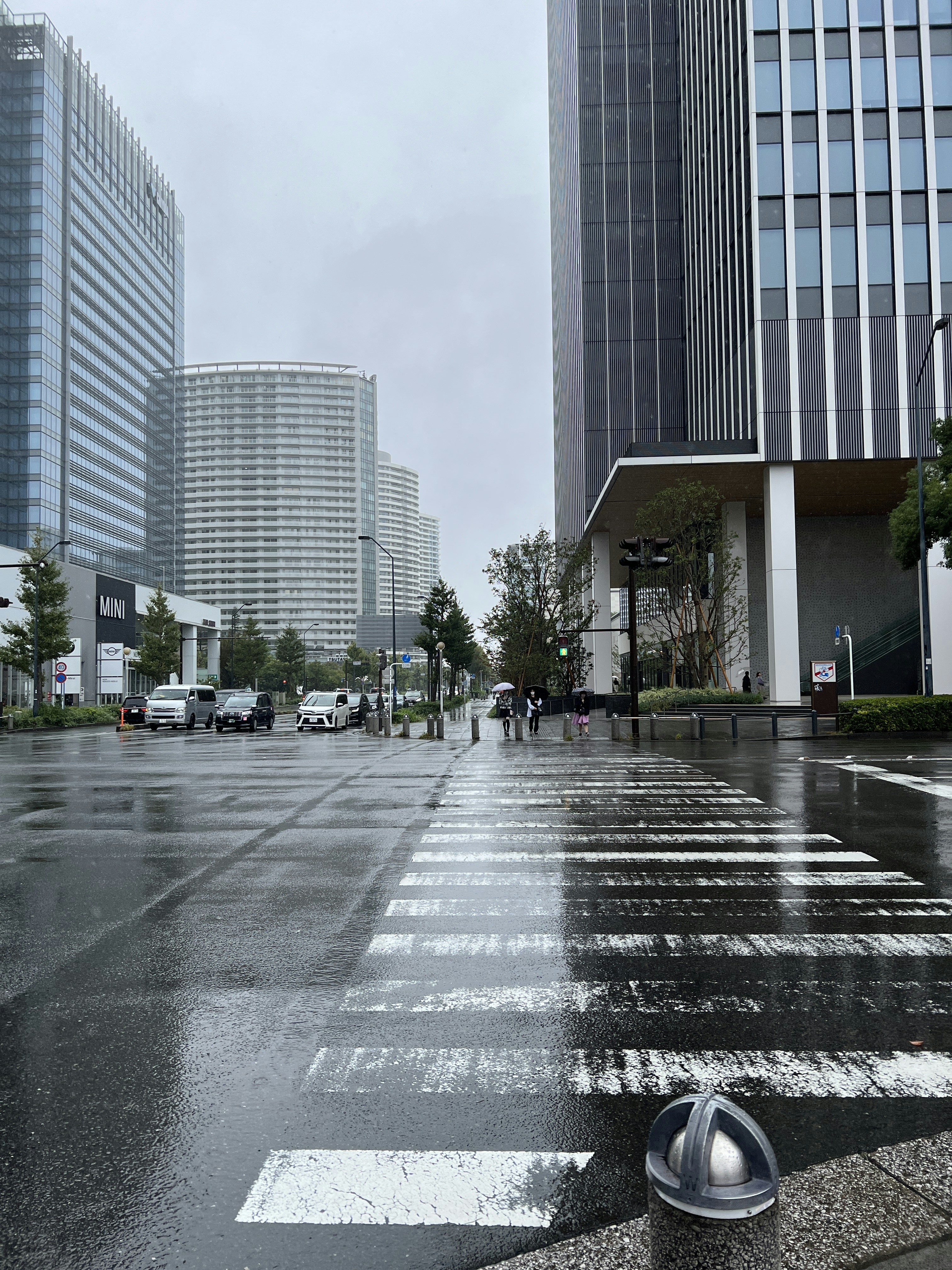A wet city street with buildings in the background photo – Free Car ...