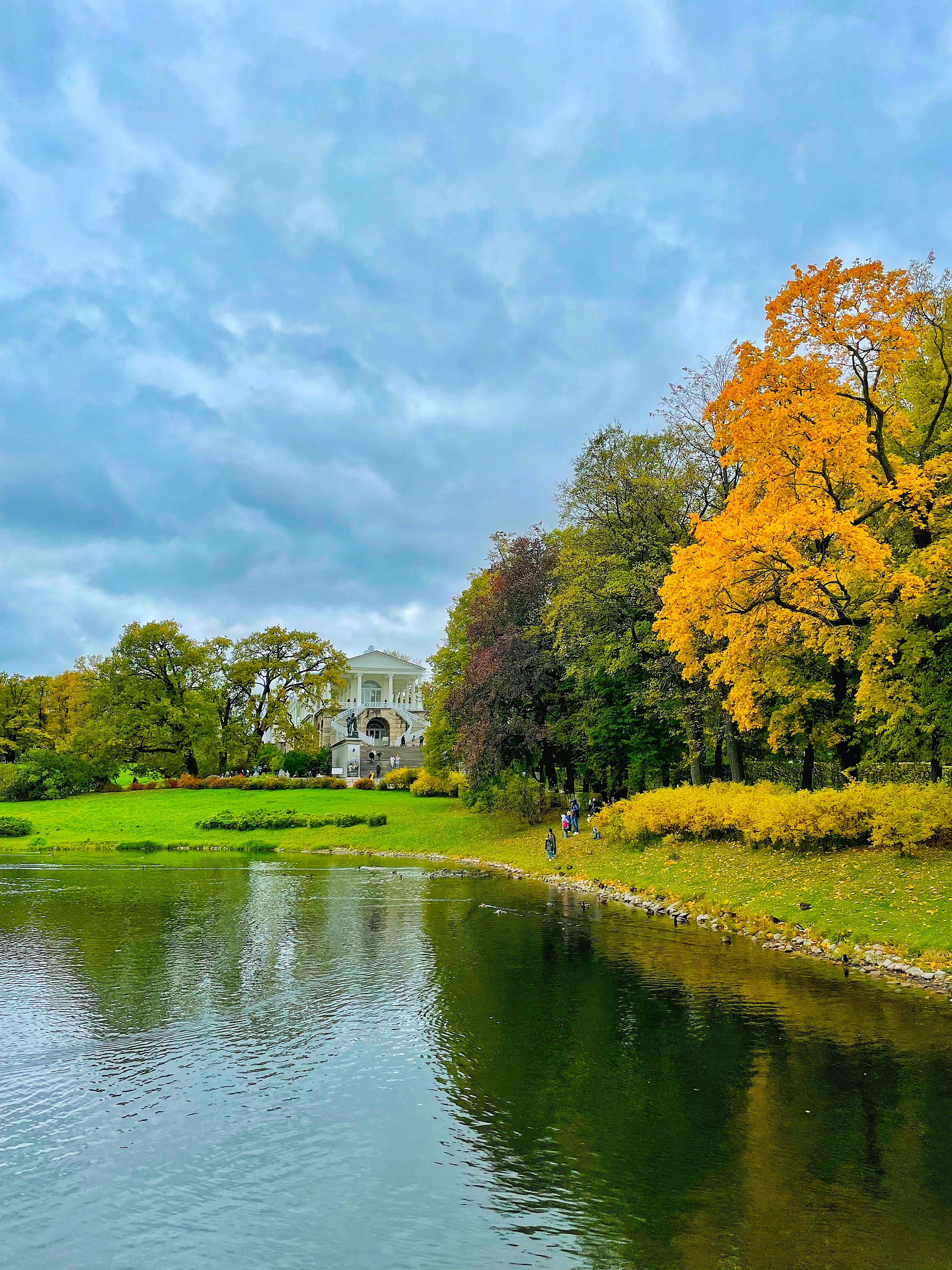 a large body of water surrounded by trees