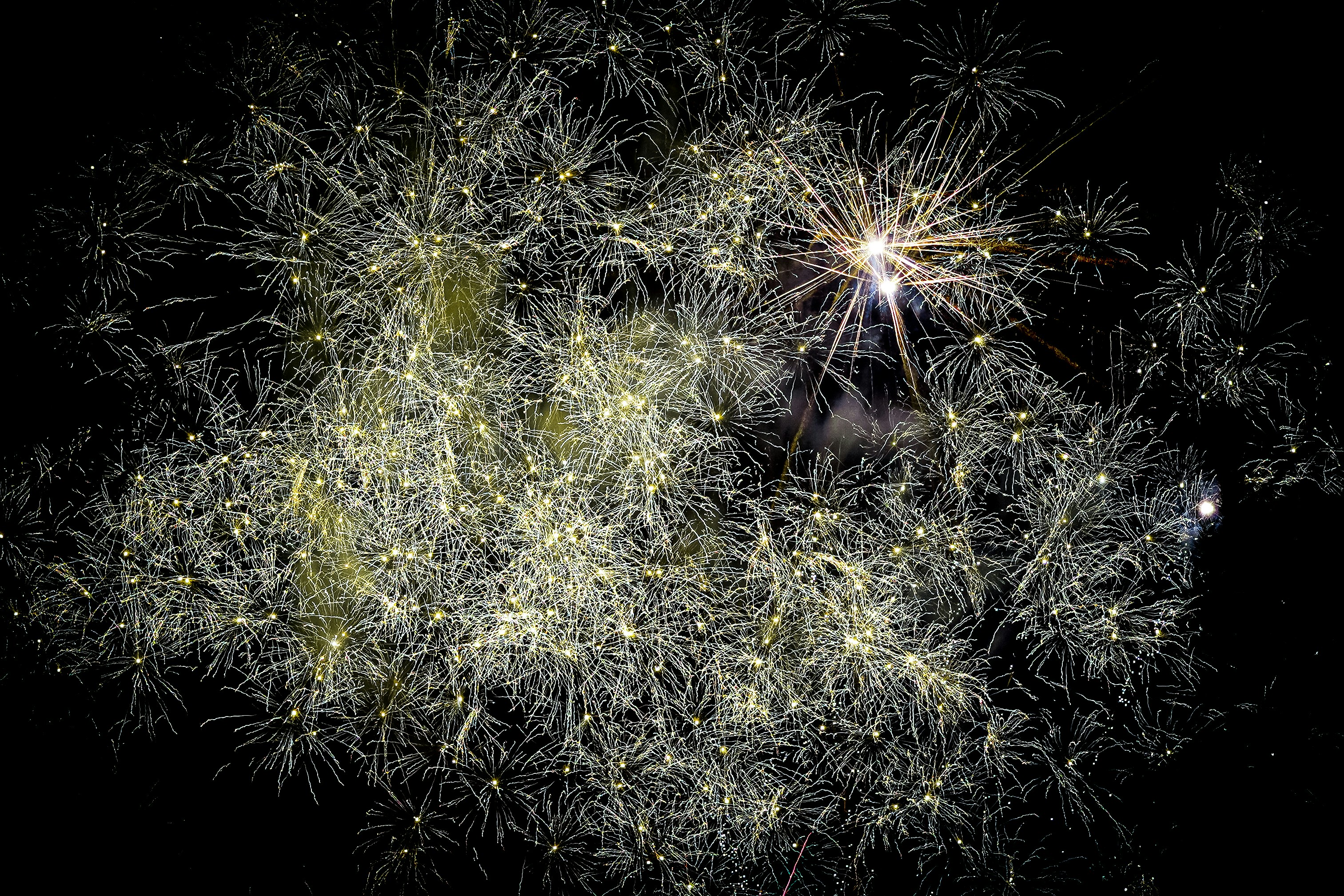 a bunch of fireworks are lit up in the night sky