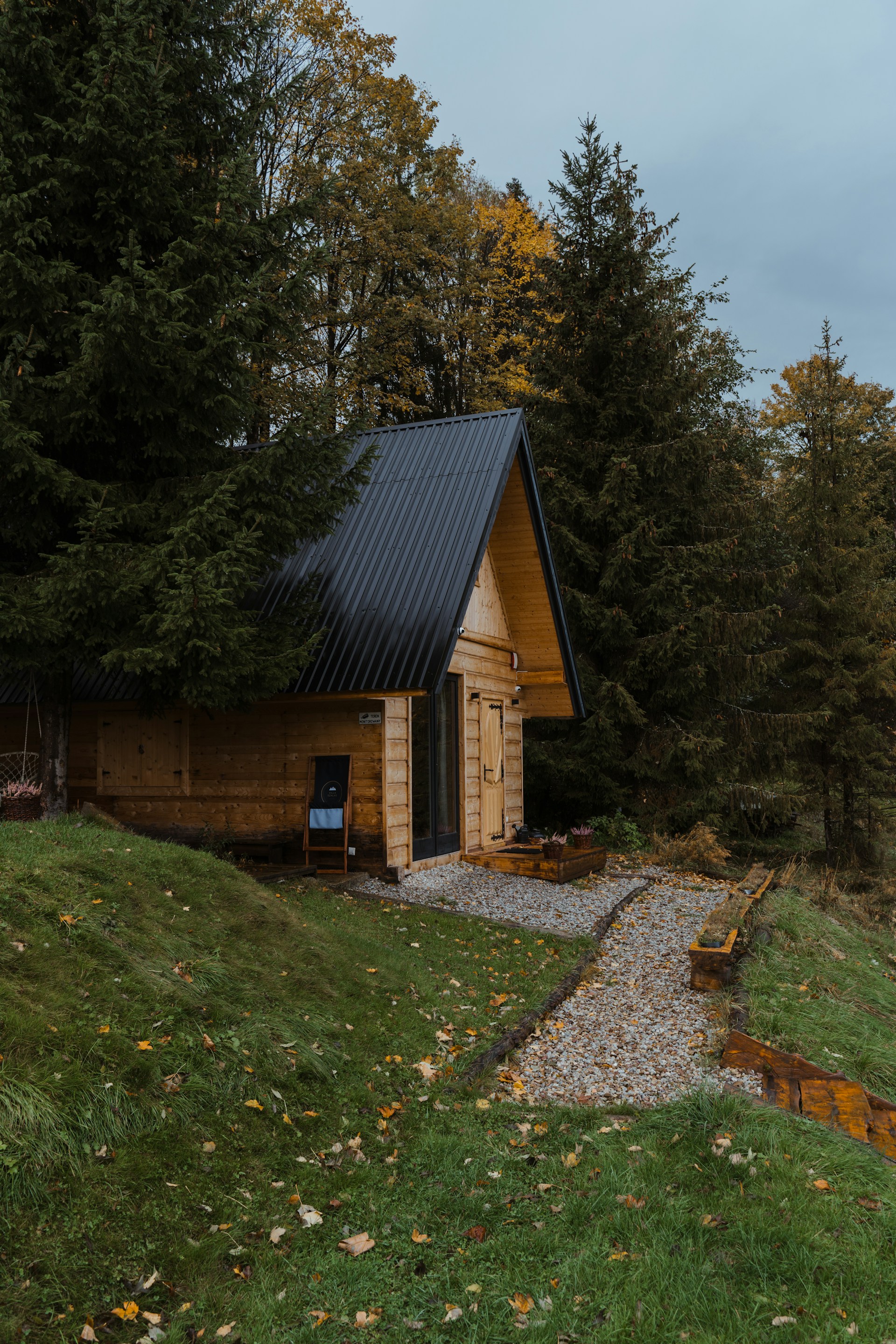 a small cabin in the middle of a forest
