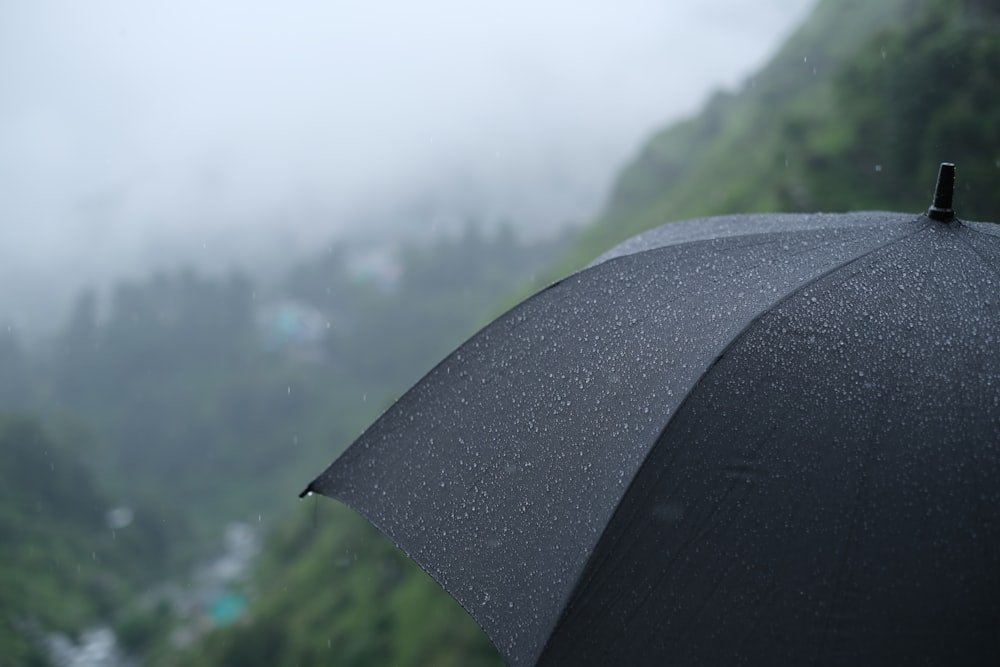 a person holding an umbrella in the rain