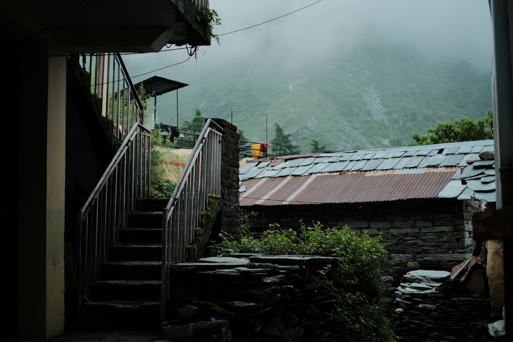 a set of stairs leading up to a building