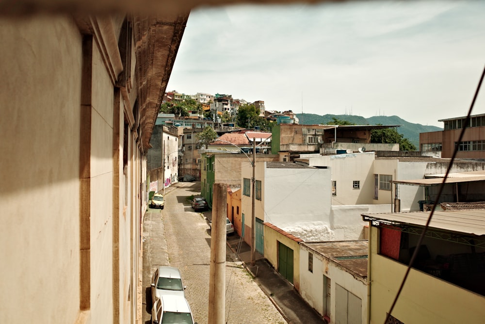 a view of a city from a window of a building