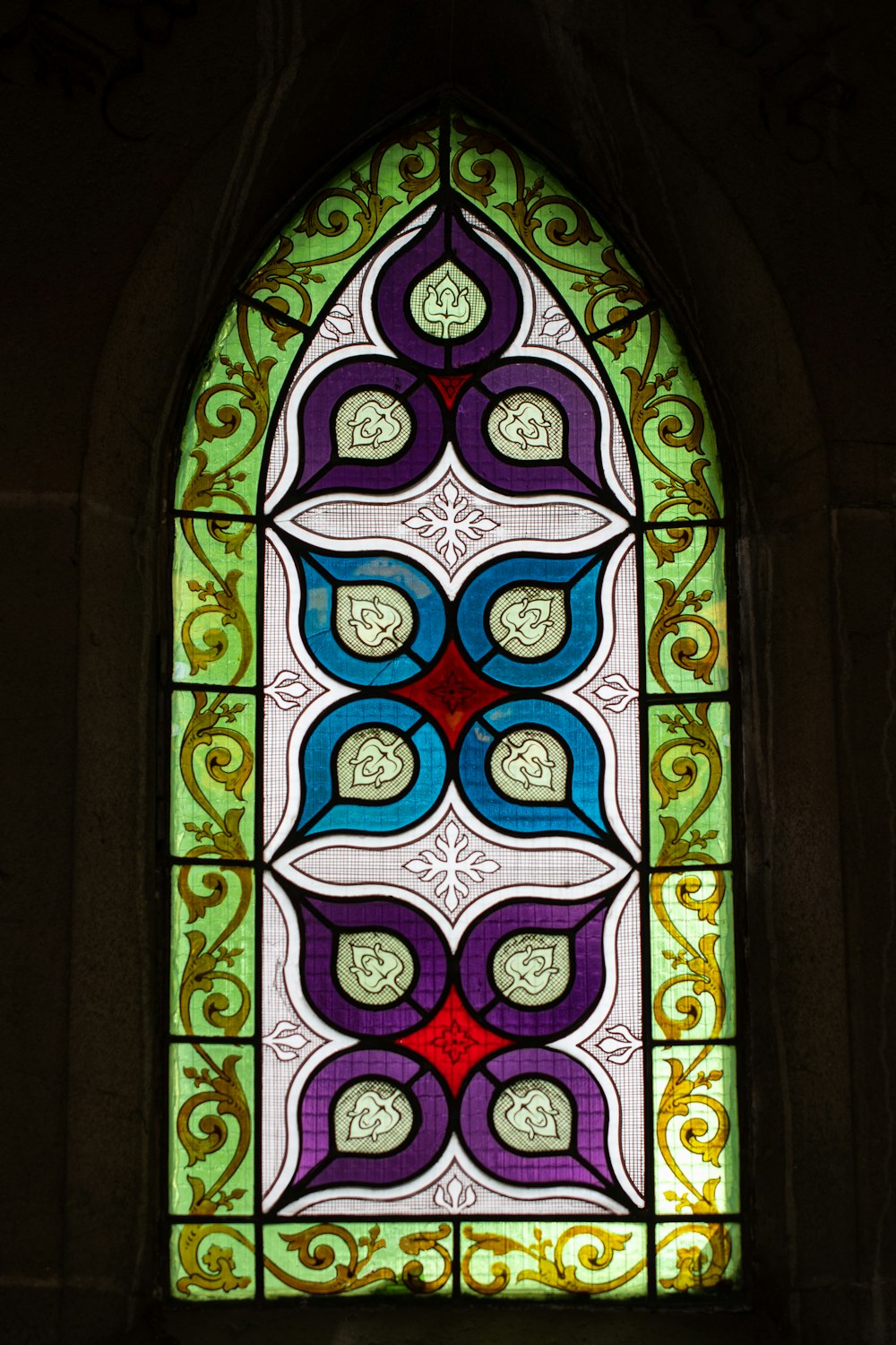 a stained glass window in a church