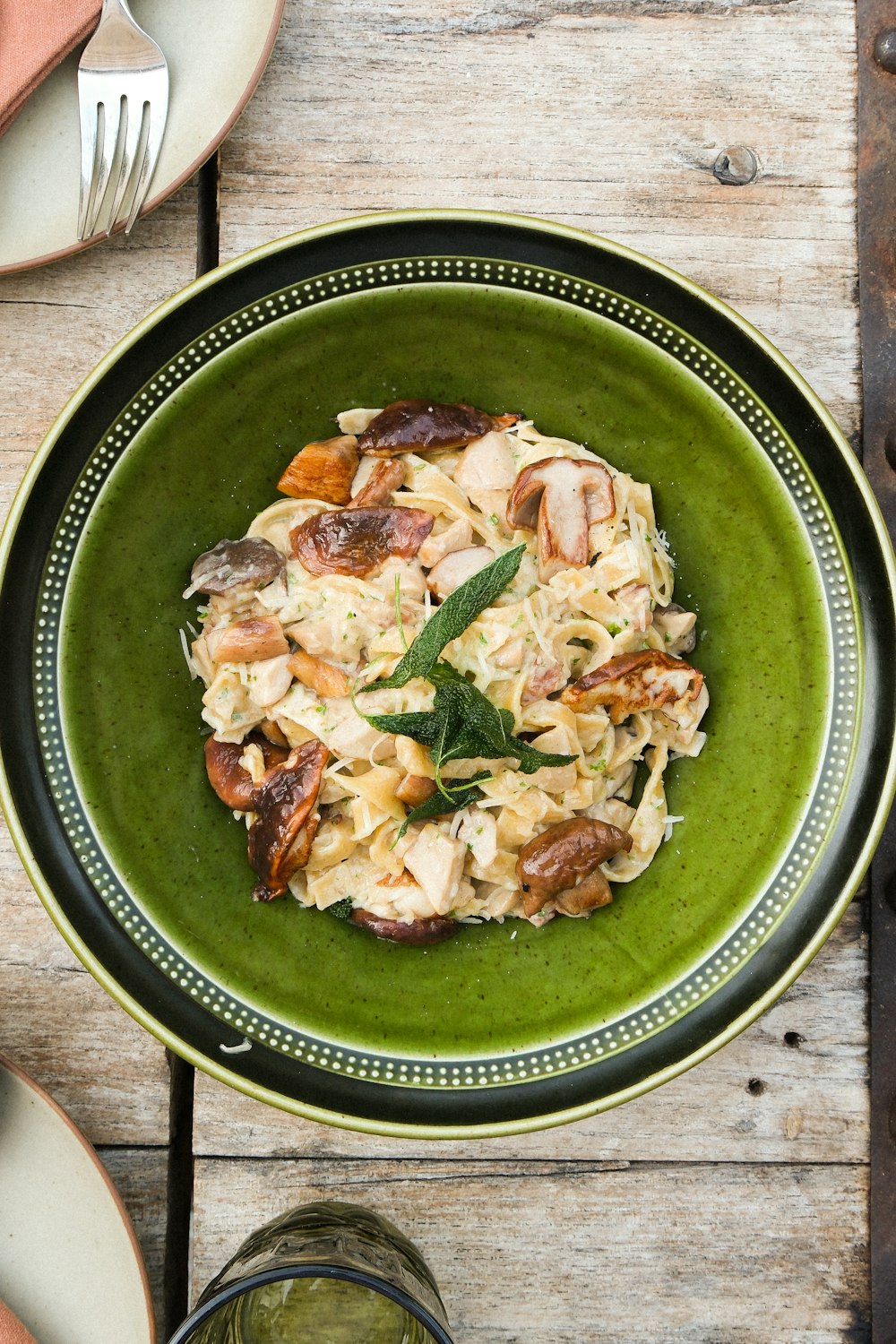 a plate of food on a wooden table