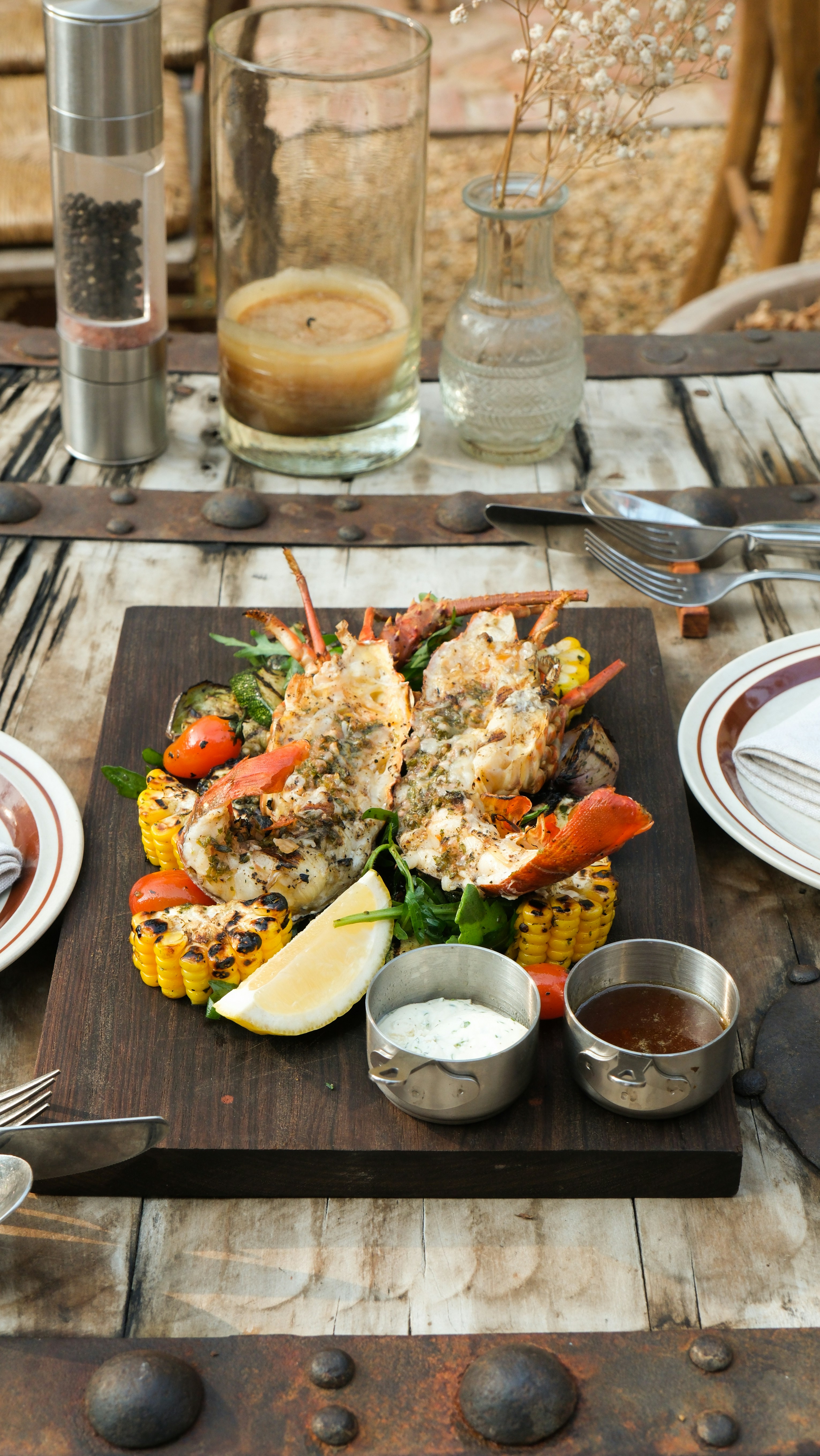 a plate of food on a wooden table