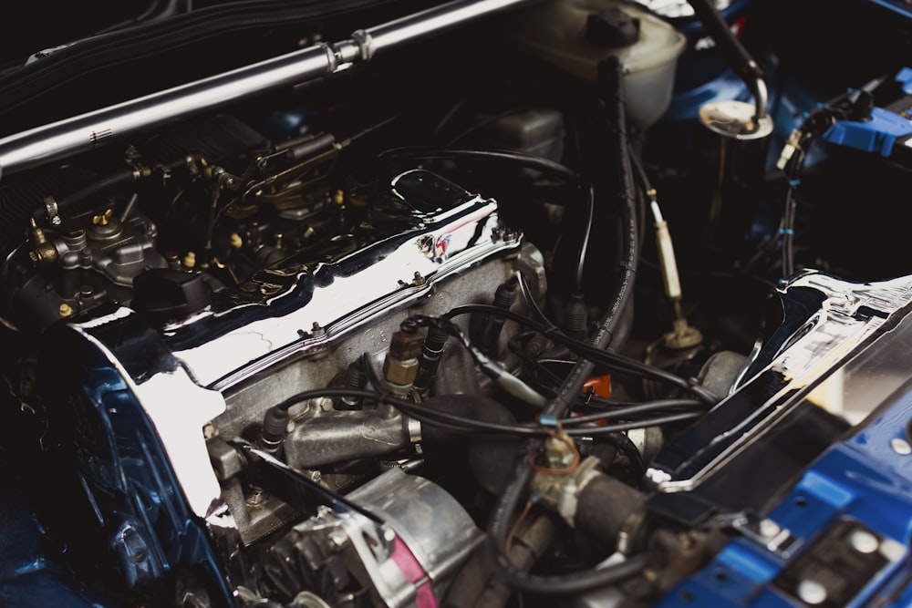 the engine compartment of a car with the hood up