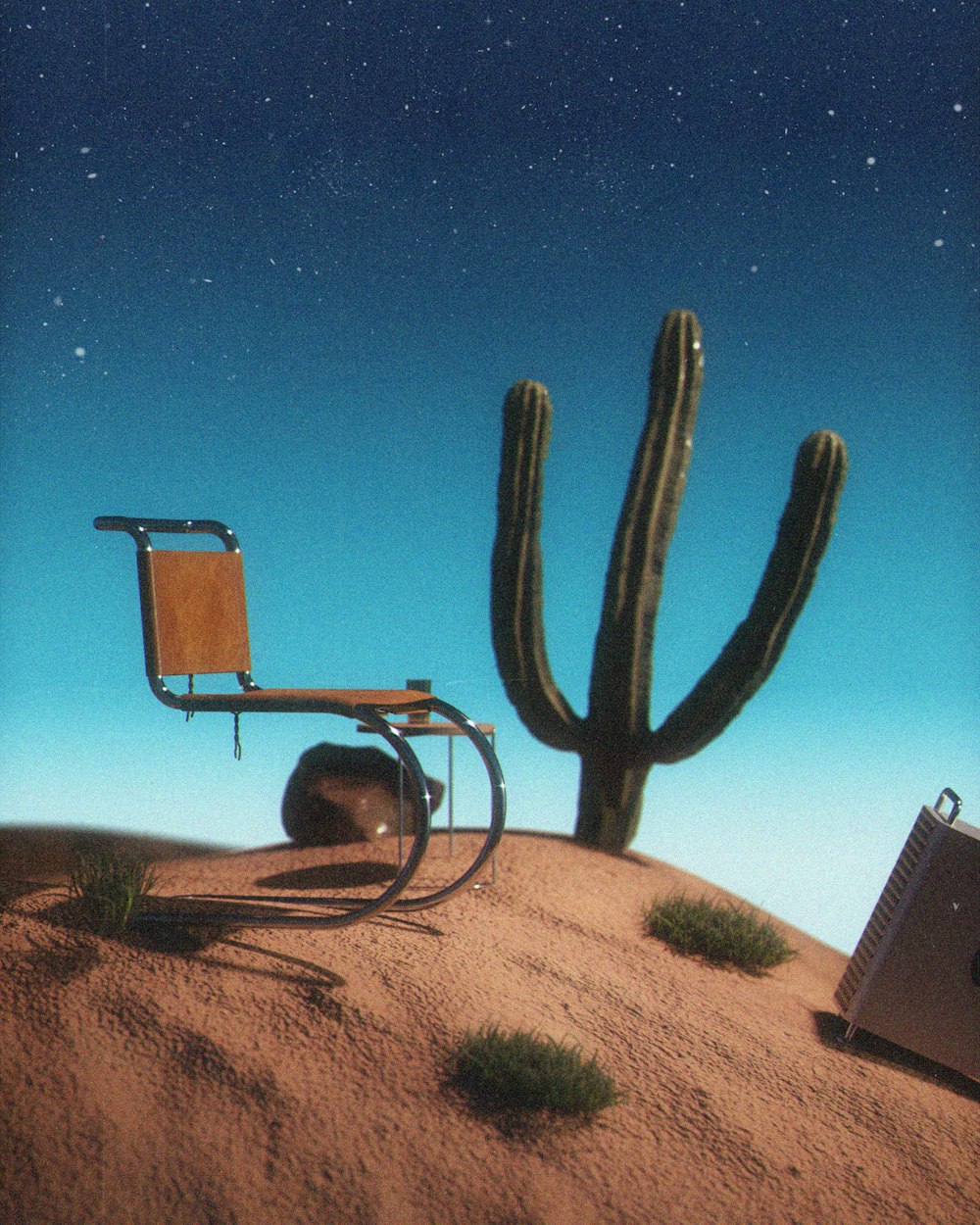 a chair sitting in the middle of a desert
