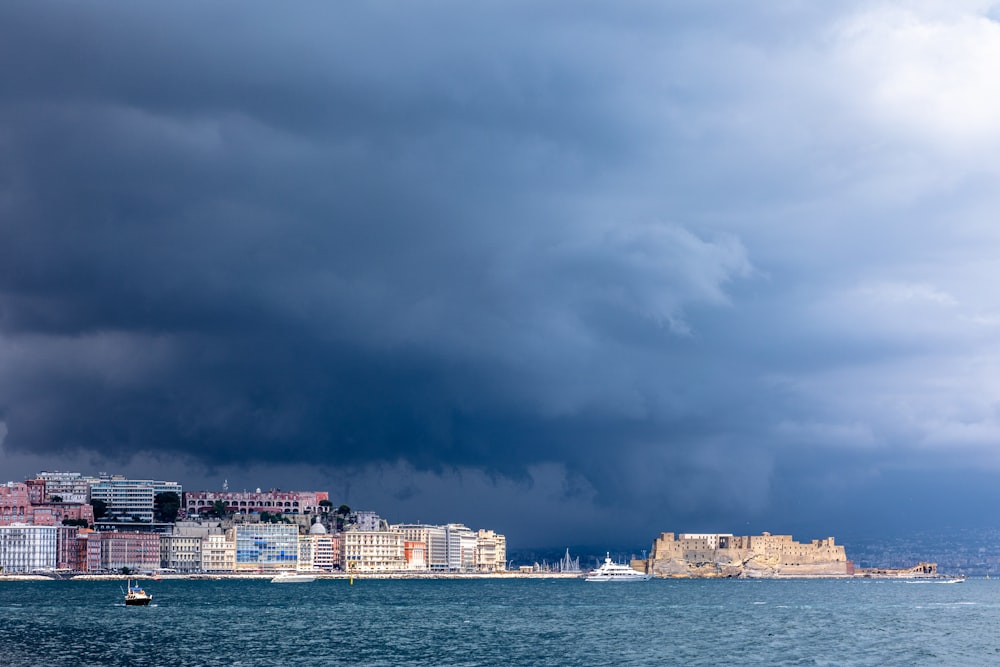 a large body of water under a cloudy sky