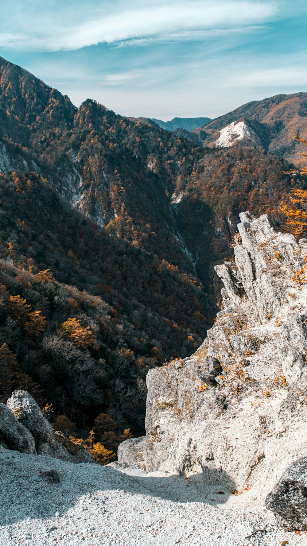 a person sitting on a rock looking at the mountains