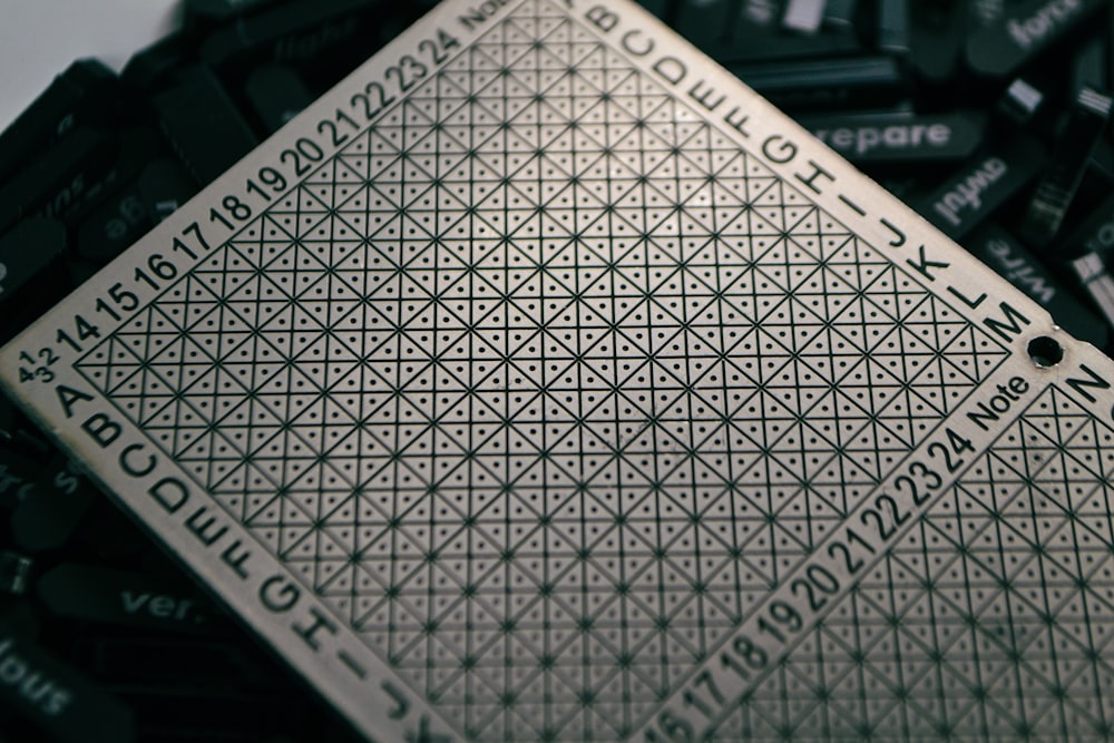 a close up of a playing card on top of a keyboard