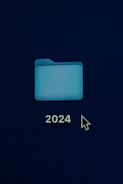 Download icon hovering over a futuristic AI project folder on a desktop.