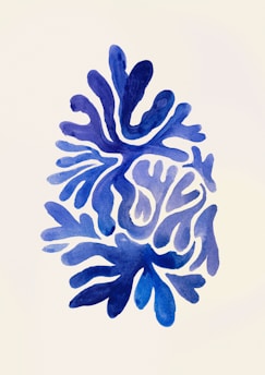 a watercolor painting of blue corals on a white background