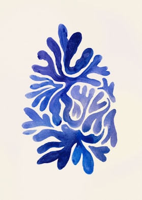a watercolor painting of blue corals on a white background