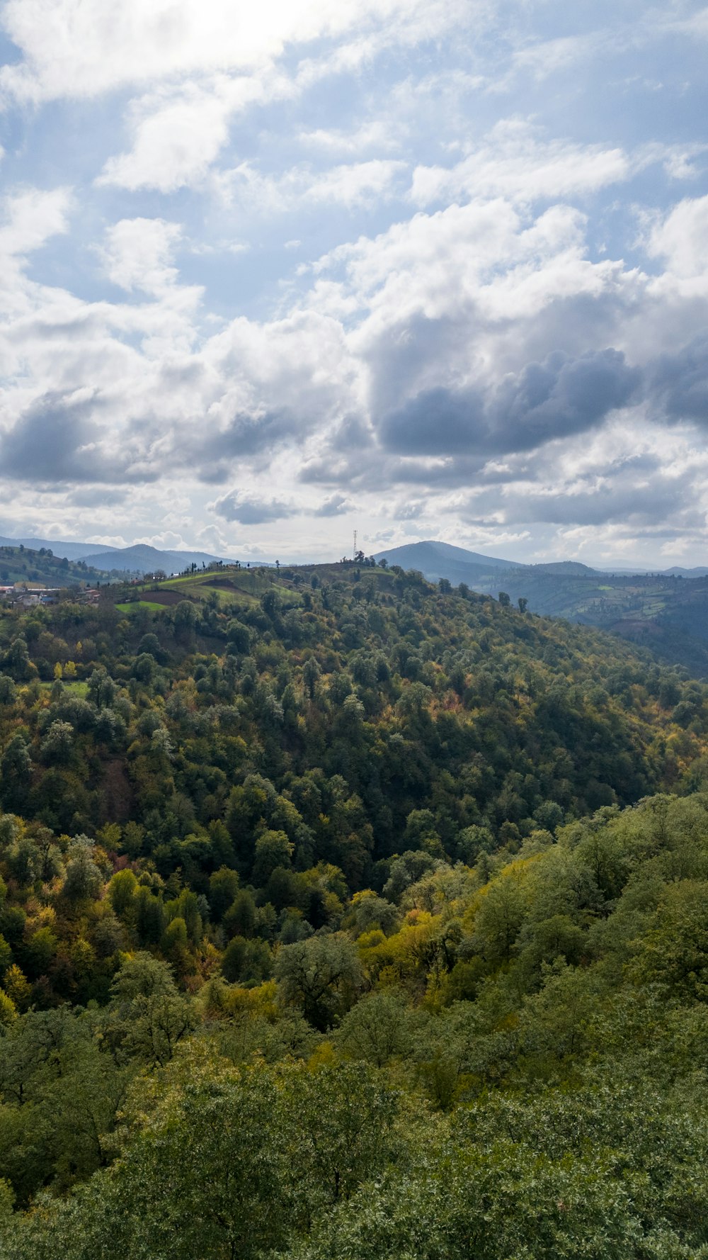 a scenic view of a lush green hillside