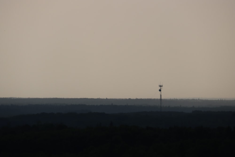 a plane is flying over a field with trees