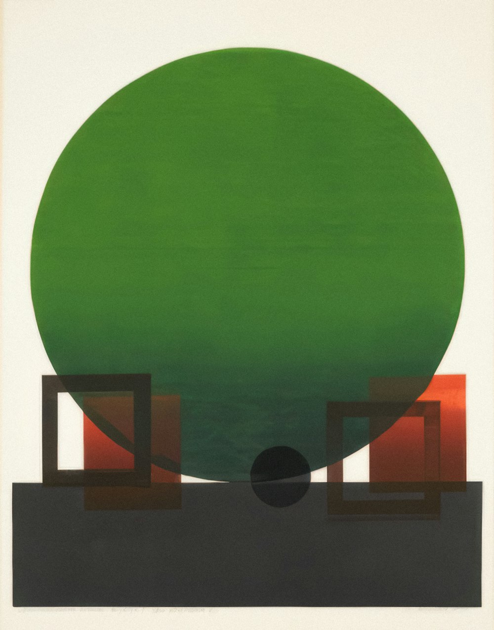 a painting of a large green ball on a white background