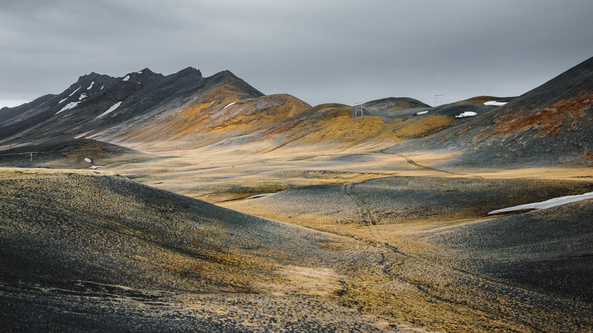 A desolate but colourful landscape near Grímsstaðir, Iceland