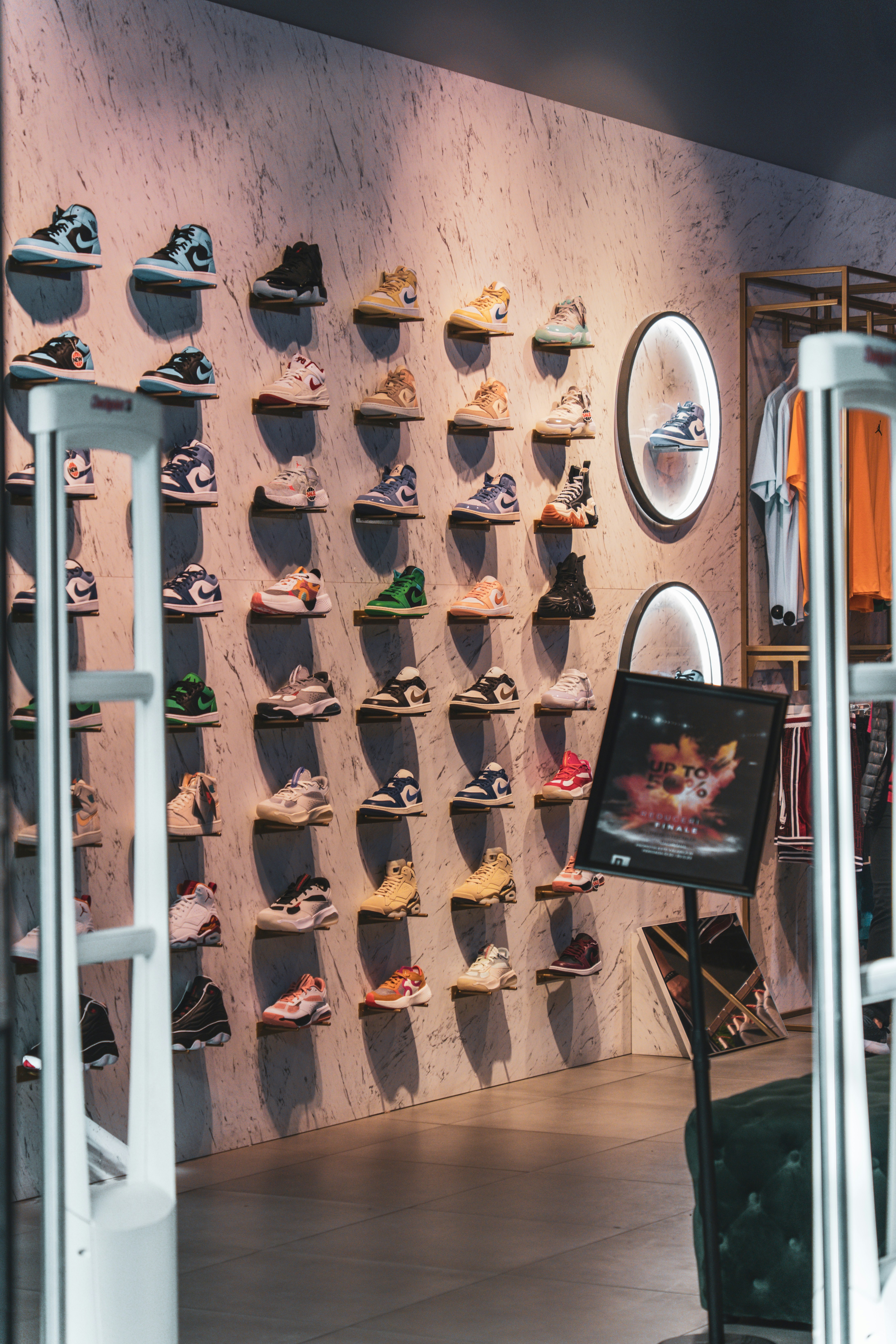 a display of shoes in a shoe store