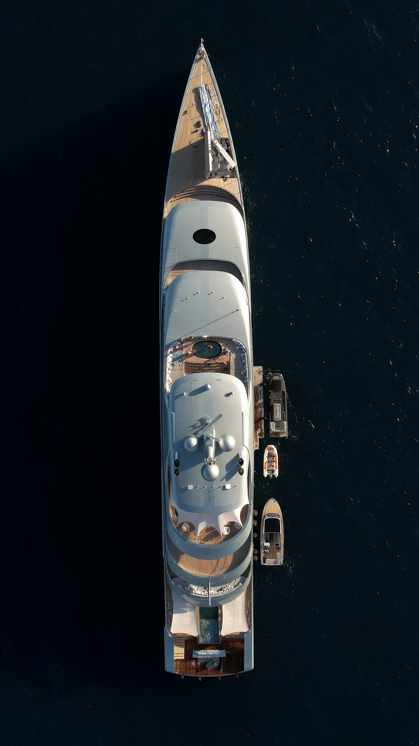 Aerial view of a superyacht at sea